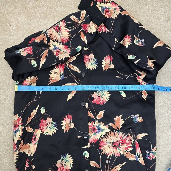 Chaps Black Floral Bomber Jacket Women's Size Medium Full Button Closure EUC - Picture 6 of 7